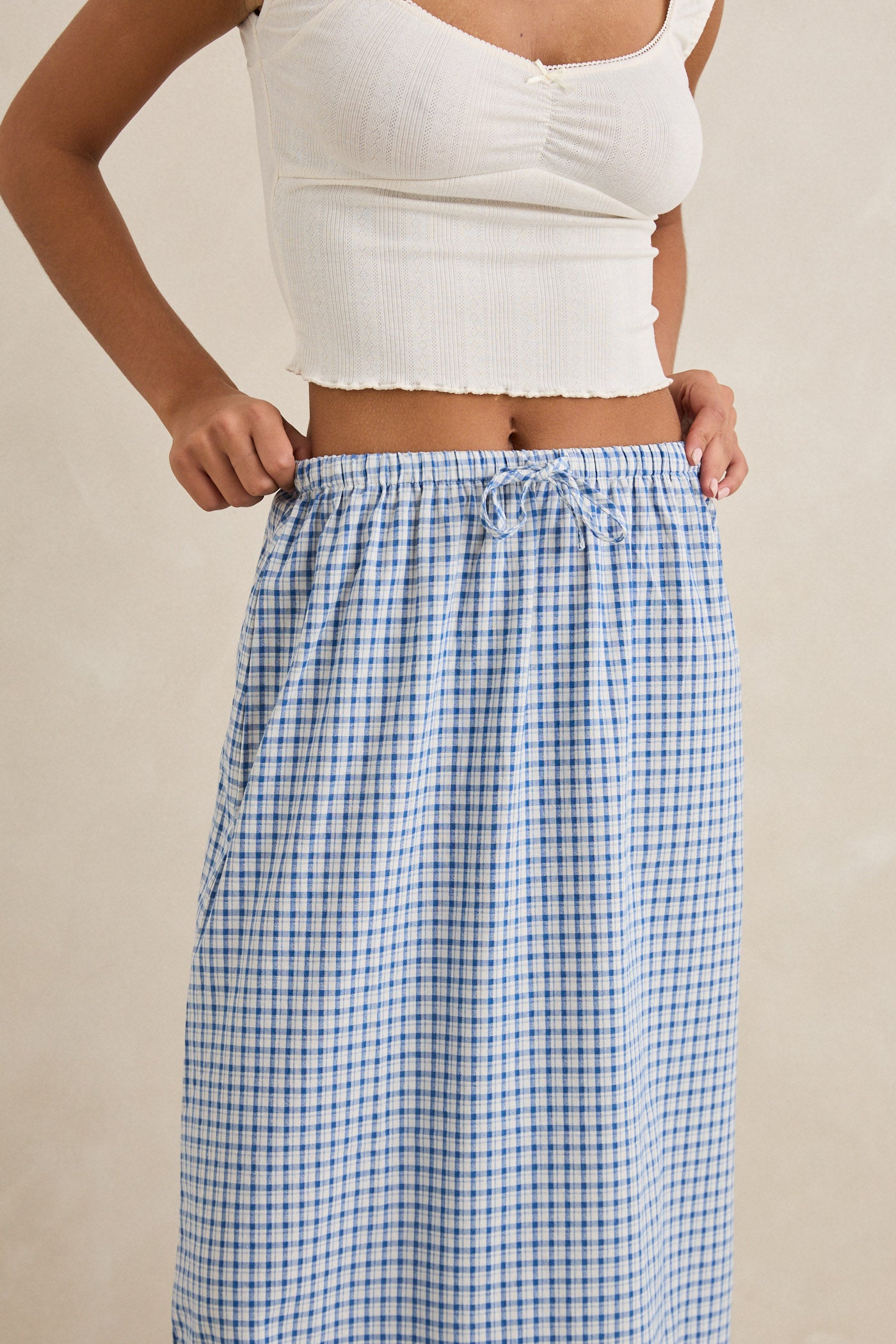 Lola Check Tiered Maxi Skirt - Blue