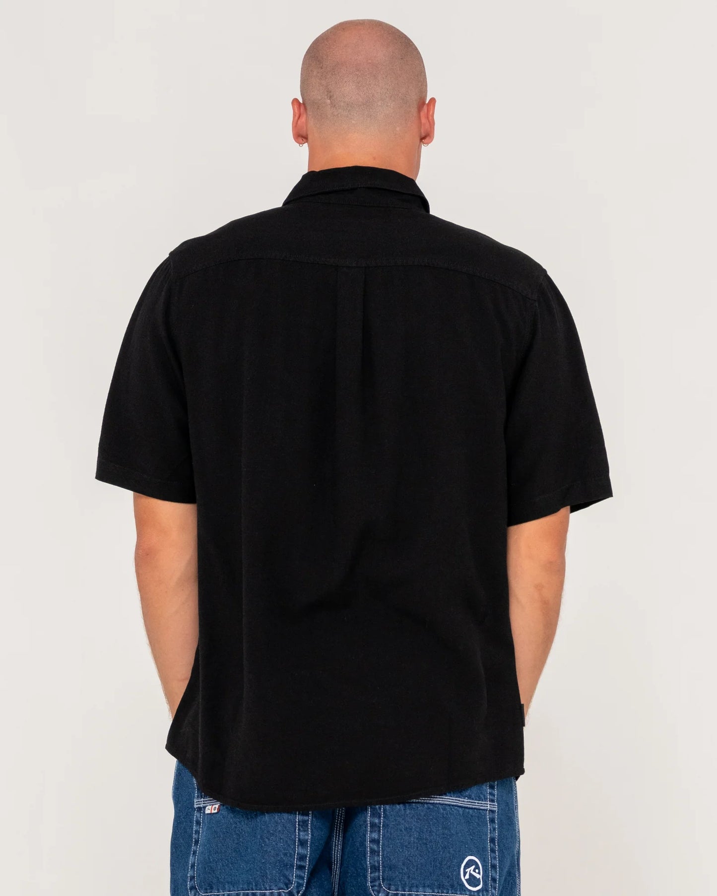 Overtone Short Sleeve Linen Shirt - Black
