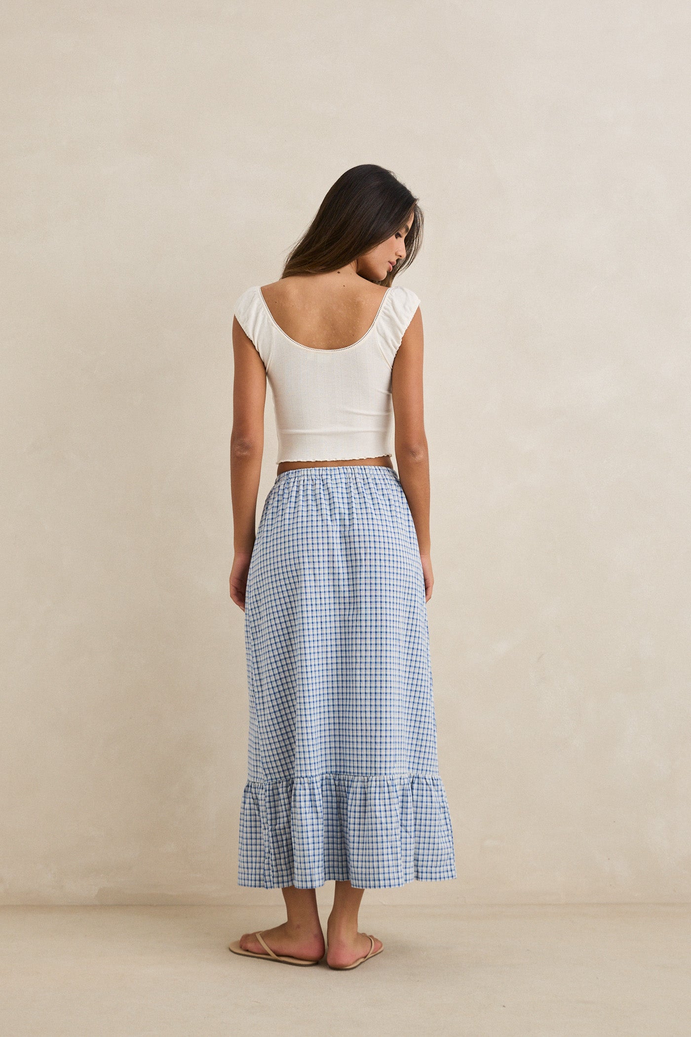 Lola Check Tiered Maxi Skirt - Blue