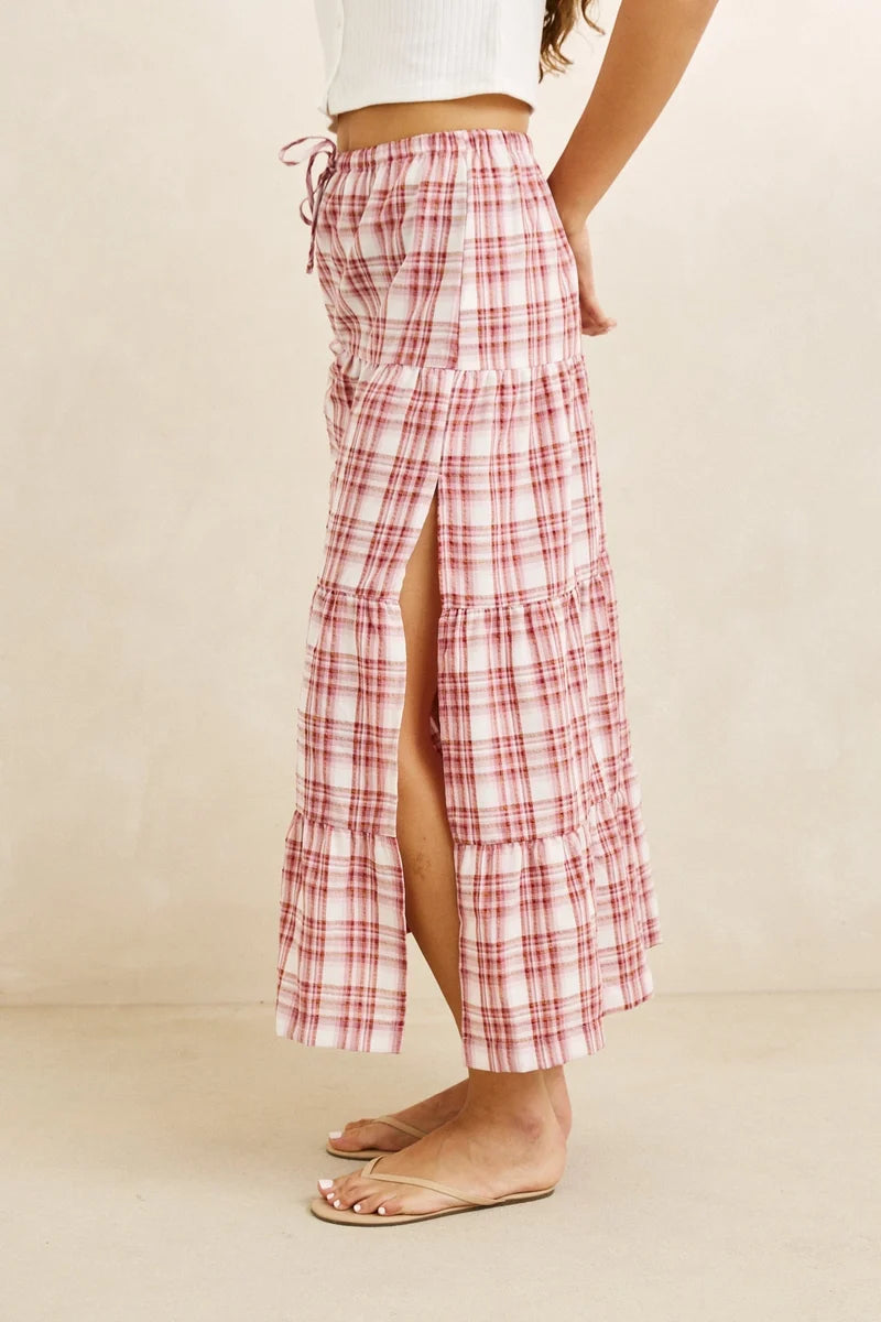 Chelsea Check Tiered Maxi Skirt