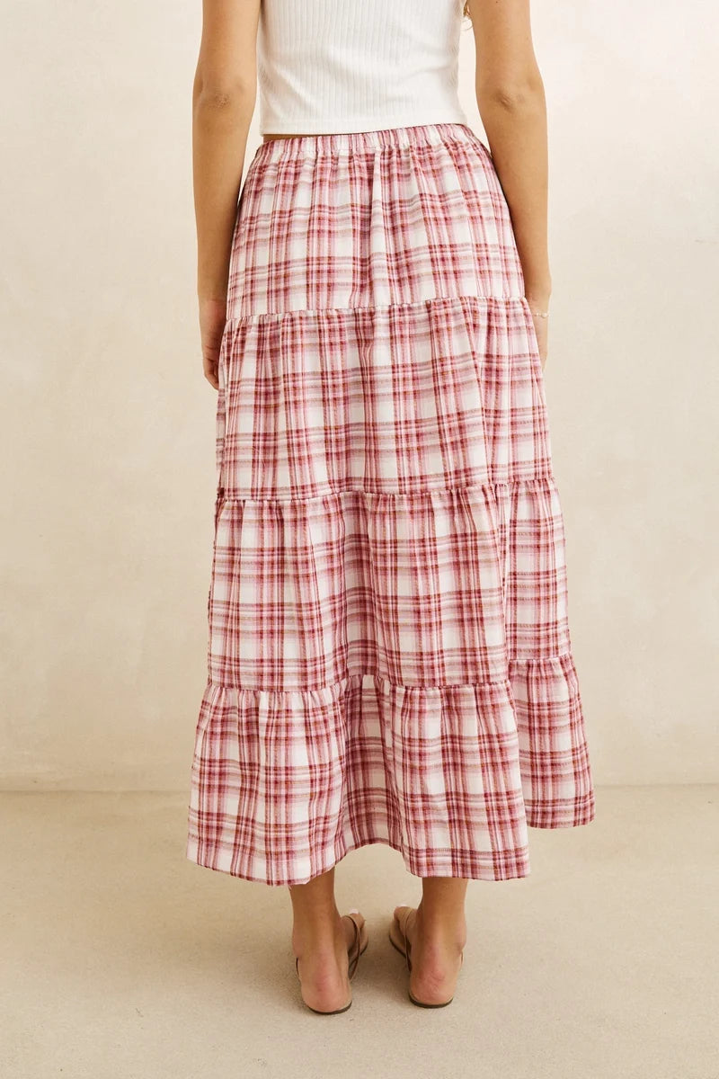 Chelsea Check Tiered Maxi Skirt