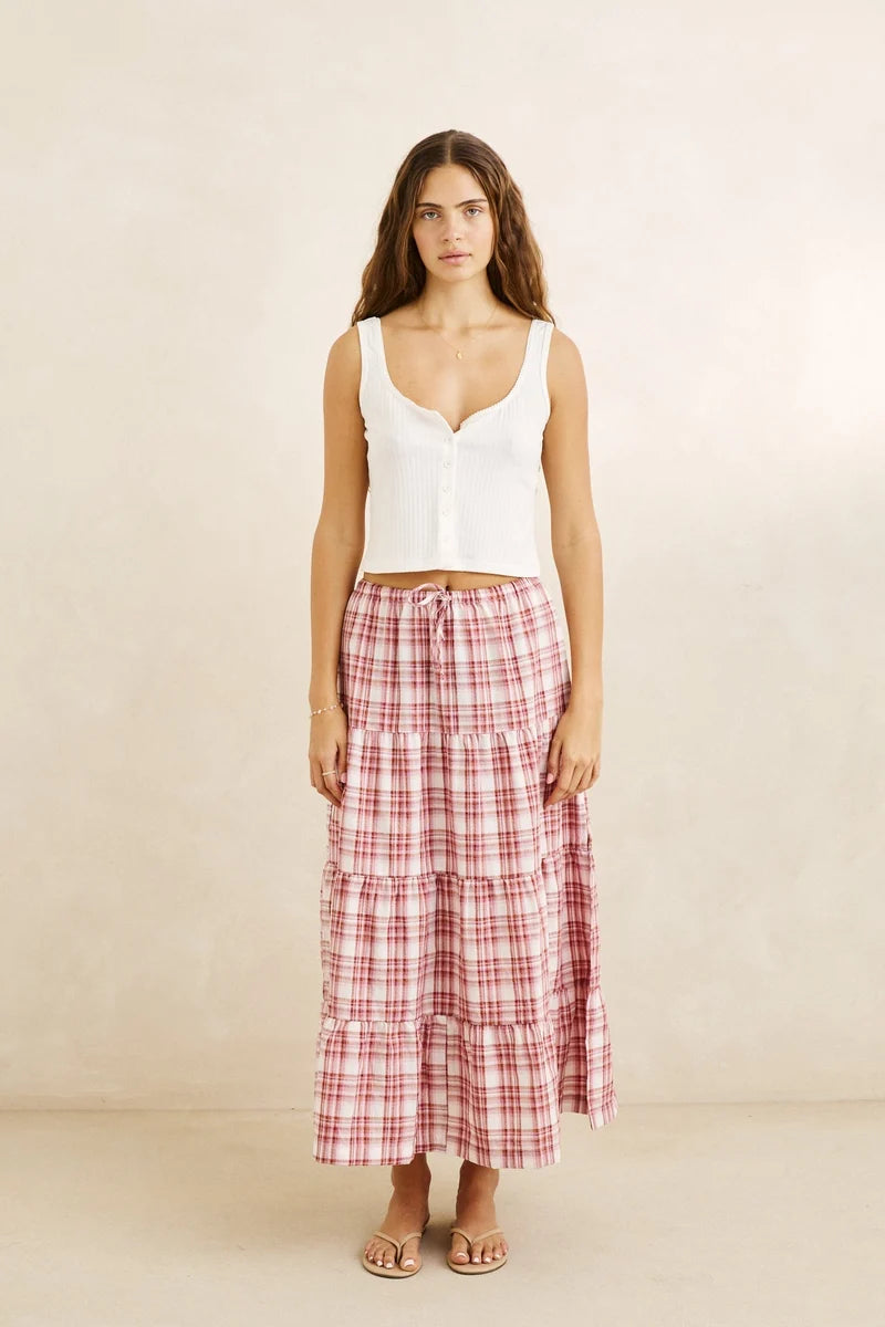 Chelsea Check Tiered Maxi Skirt