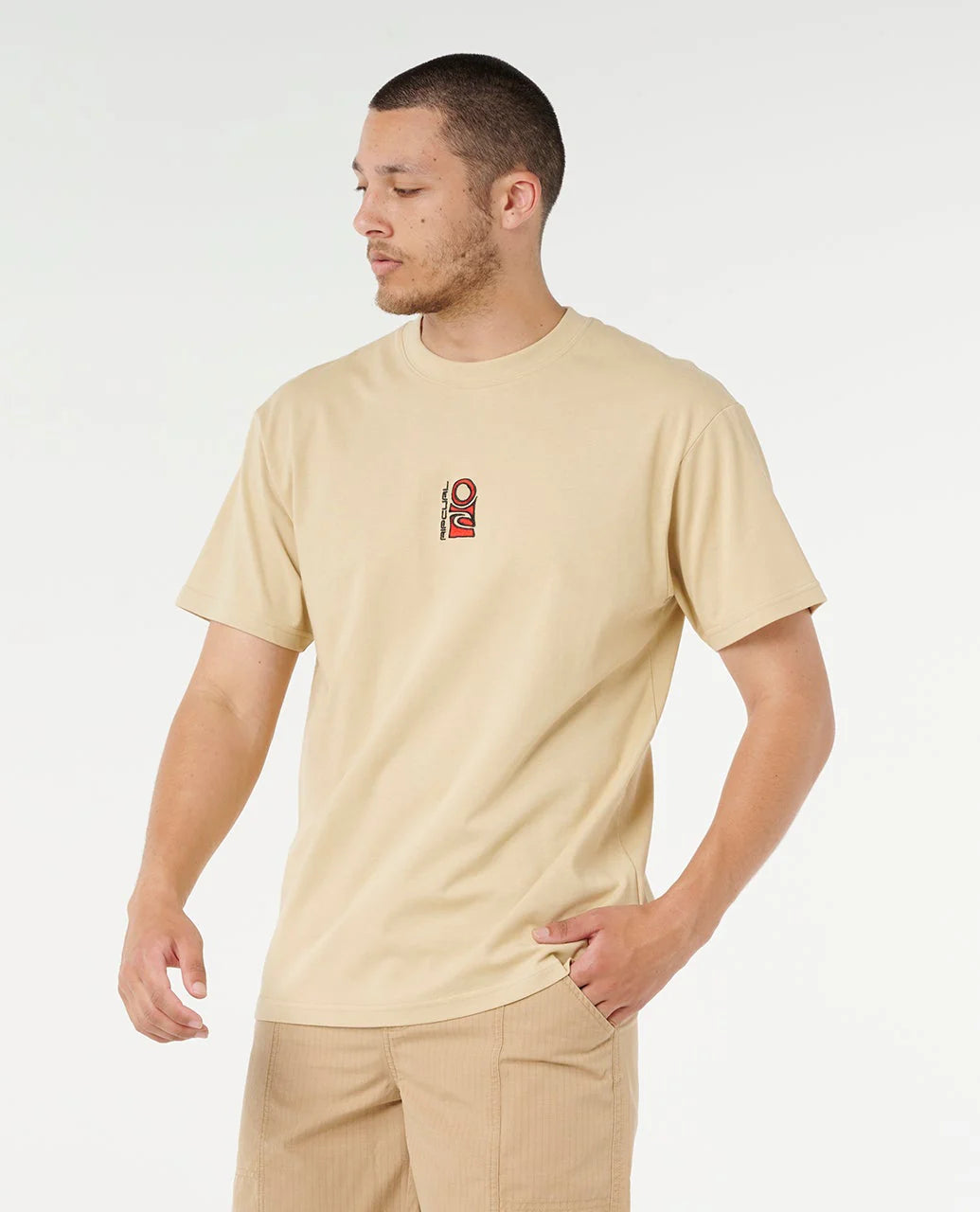 Search Stack Embroid Tee - Khaki Sand