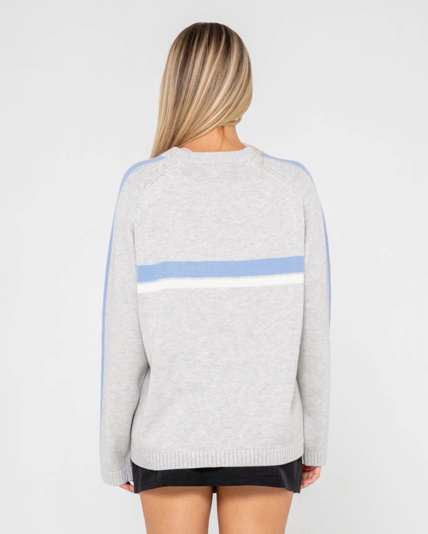 White Lines Long Sleeve Crew Neck Knit