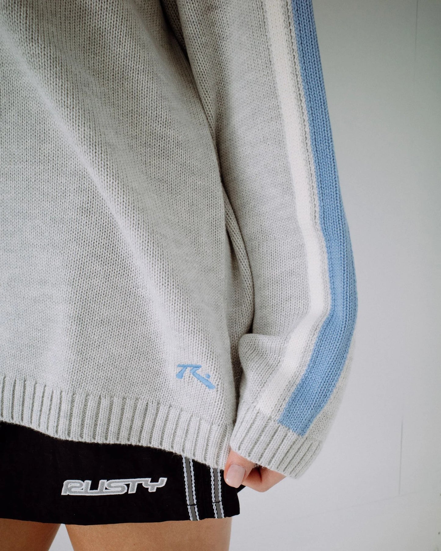 White Lines Long Sleeve Crew Neck Knit