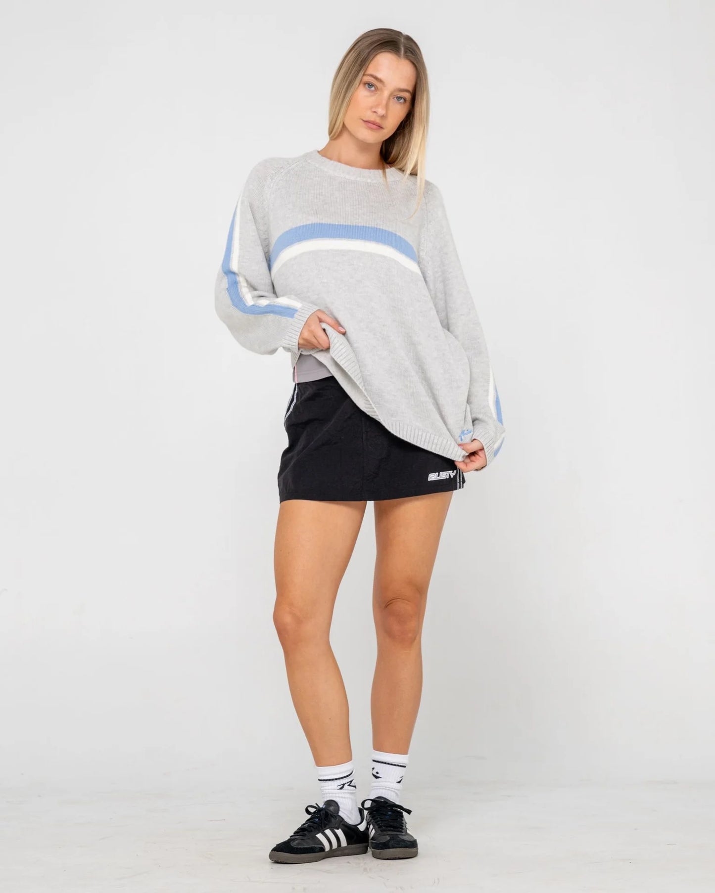 White Lines Long Sleeve Crew Neck Knit