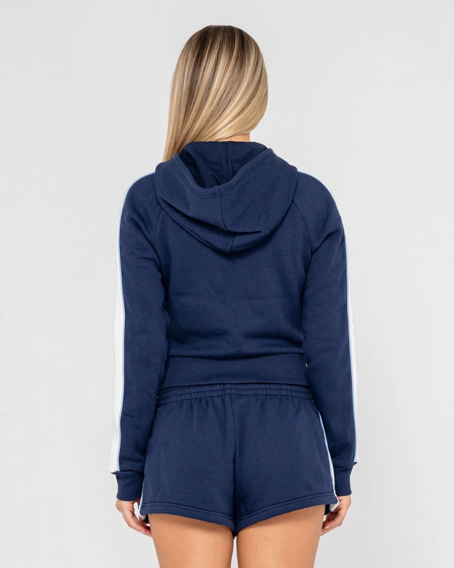 Retro lines zip through hooded fleece