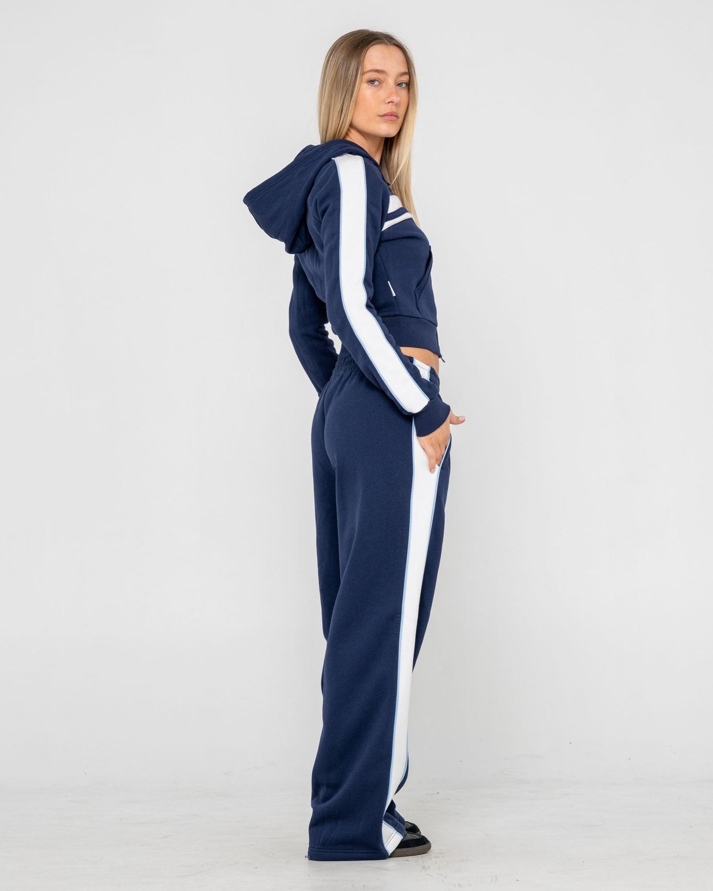 Retro lines wide leg track pant